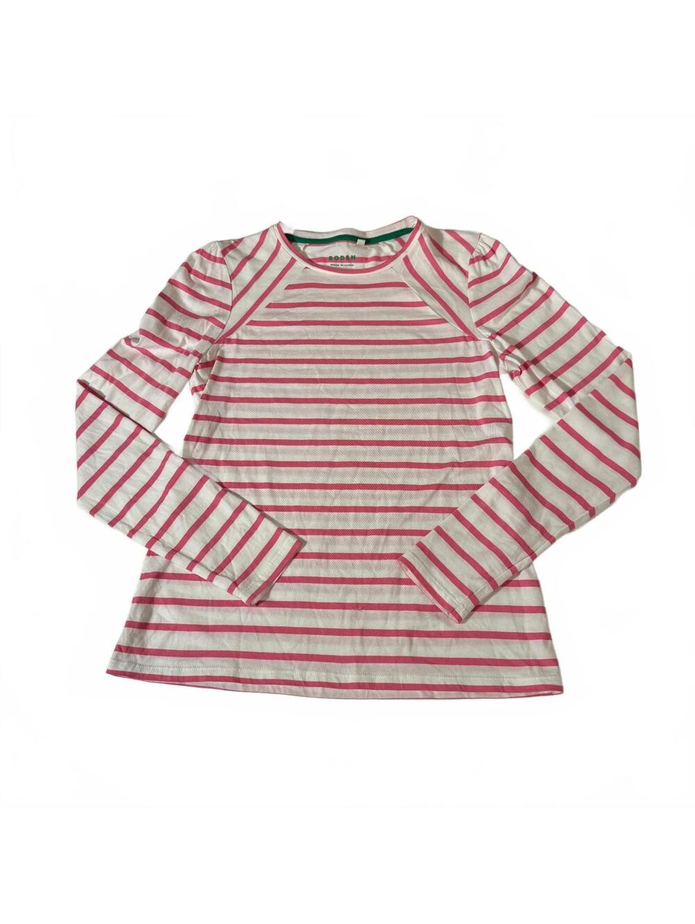 Boden Long Sleeve Women's Striped Shirt Pink Coastal Fisherman Quiet Luxury Sz 6